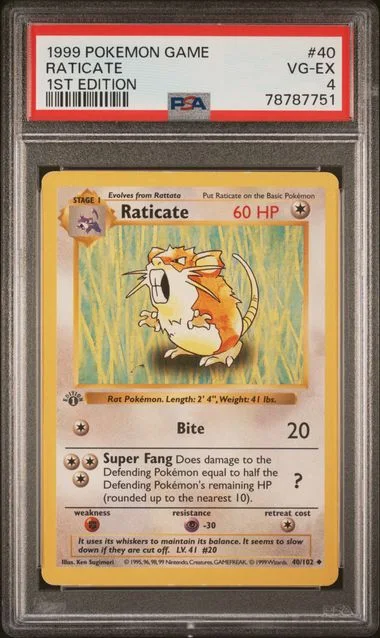 1999 Pokemon Game 1st Edition Raticate #40 card image