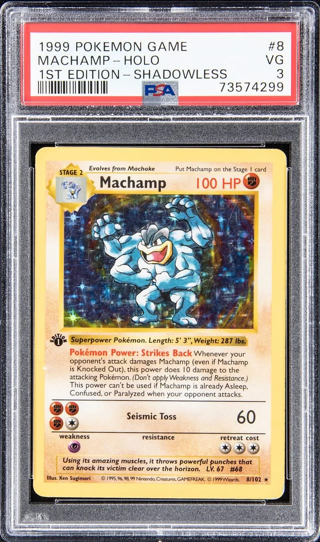 1999 Pokemon Game 1st Edition - Shadowless - Holo Machamp #8 card image