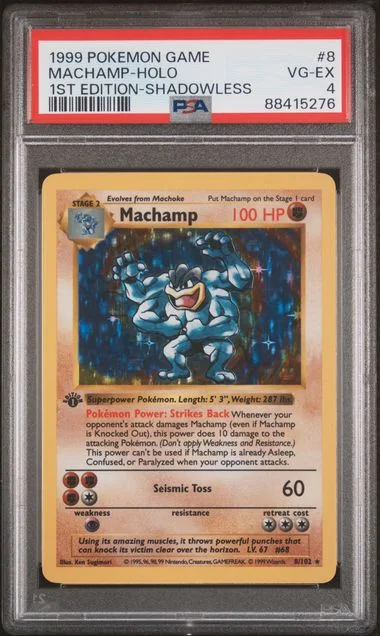 1999 Pokemon Game 1st Edition-Shadowless Holofoil Machamp #8 card image