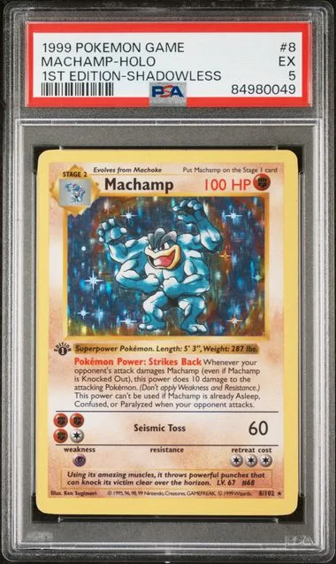 1999 Pokemon Game 1st Edition-Shadowless Machamp-Holo #8 card image