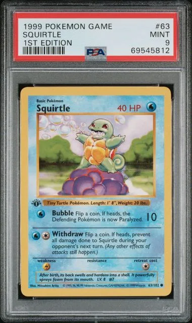 1999 Pokemon Game 1st Edition Squirtle #63 card image