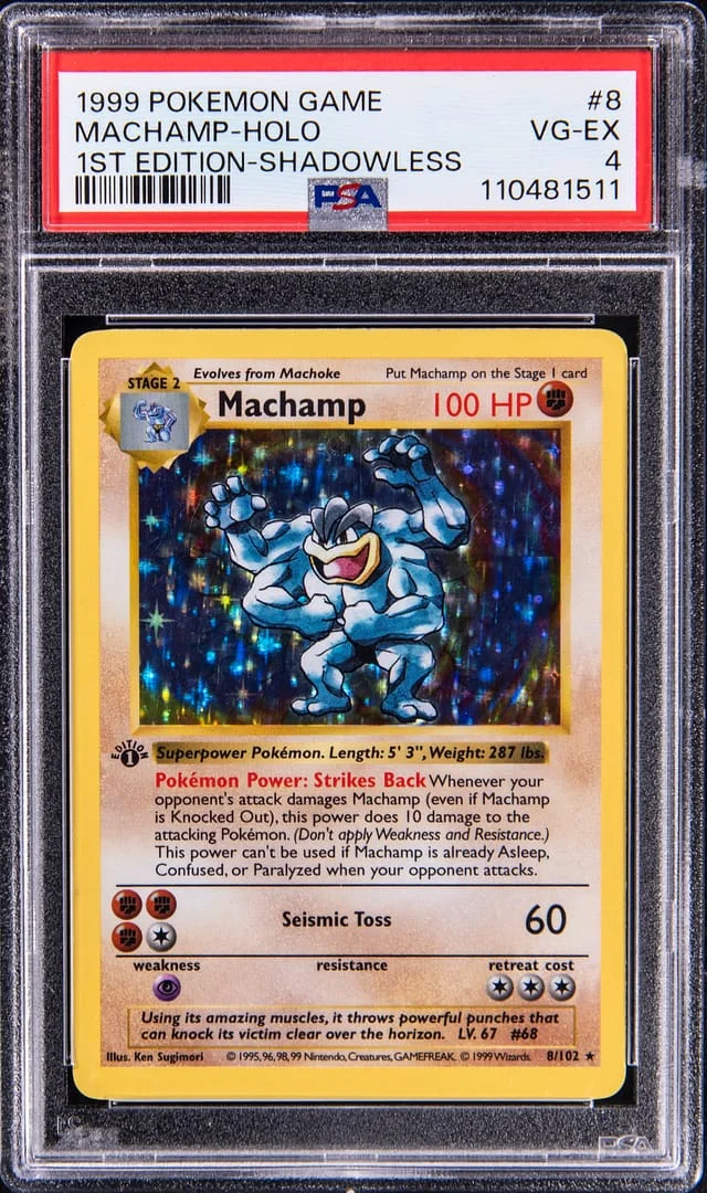 1999 Pokemon Game Edition Shadowless Holofoil#8 Machamp #1st card image