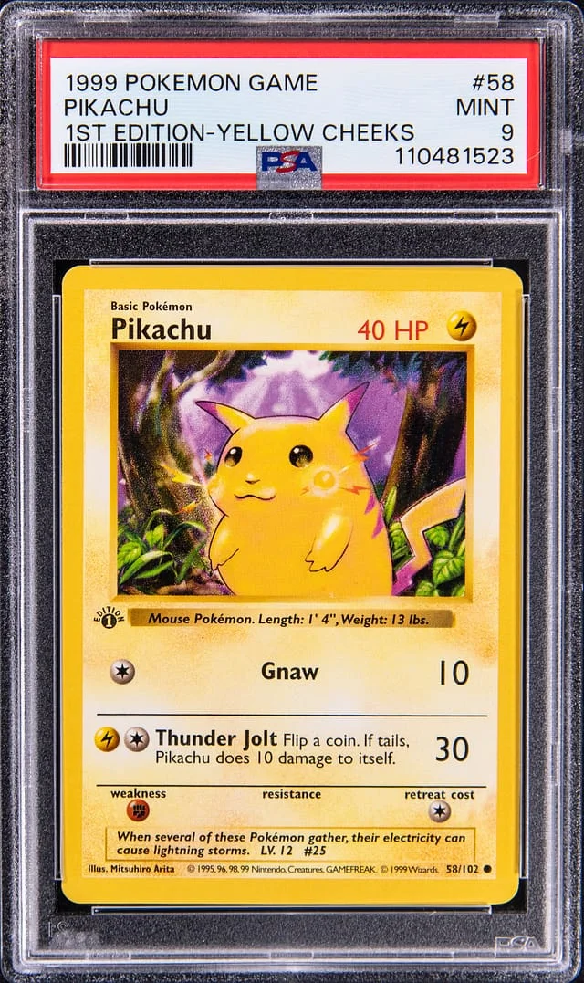 1999 Pokemon Game Edition Yellow Cheeks $58 Pikachu #1st card image