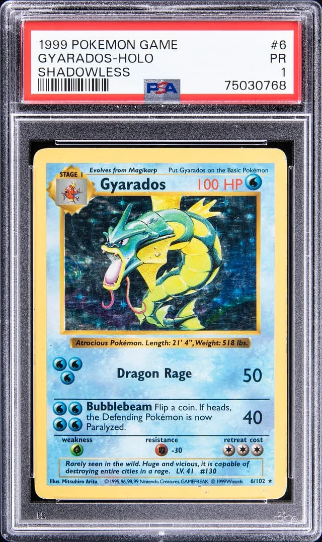 1999 Pokemon Game Holofoil - Shadowless Gyarados #6 card image