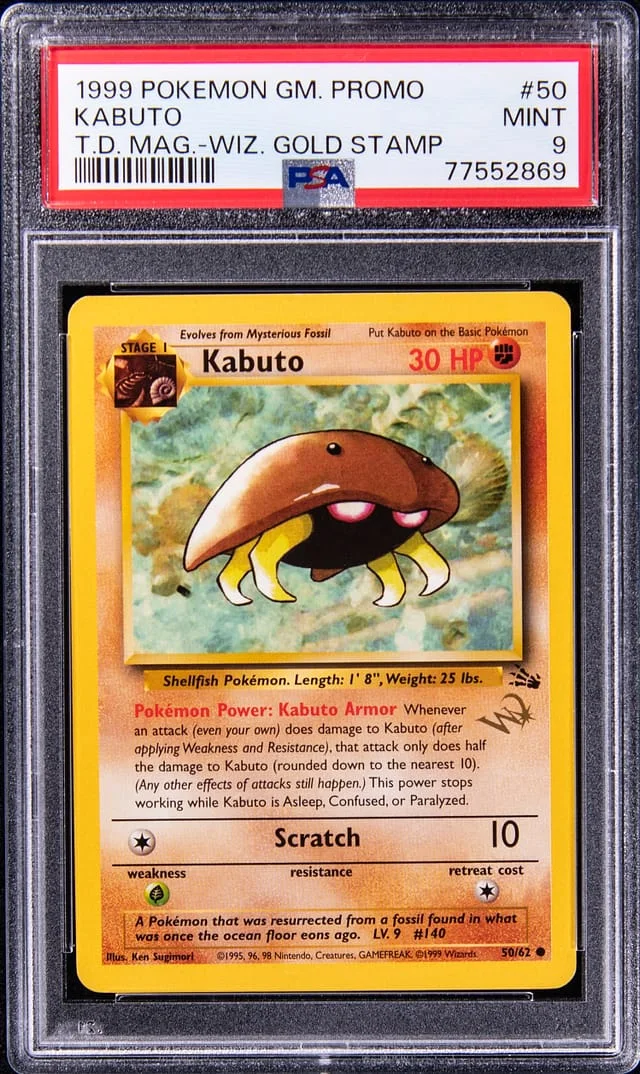 1999 Pokemon Game Promo Top Deck Magazine W/Wizards Gold Stamp Kabuto #50 card image