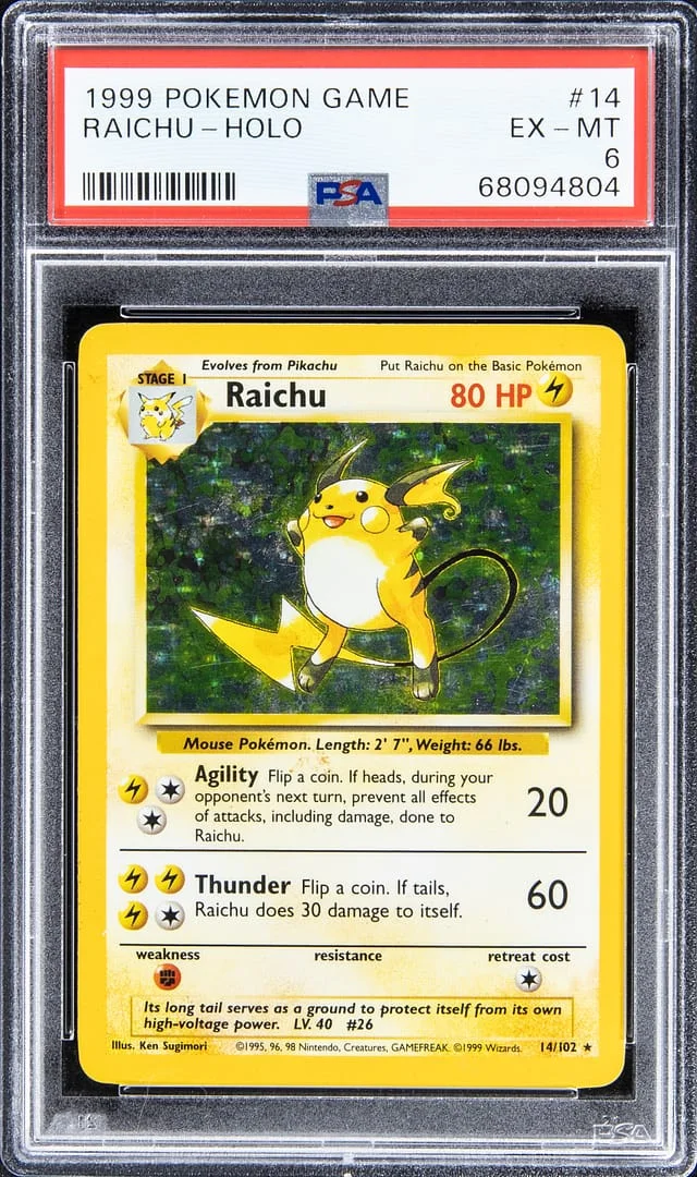 1999 Pokemon Game Rare Holofoil Raichu #14 card image