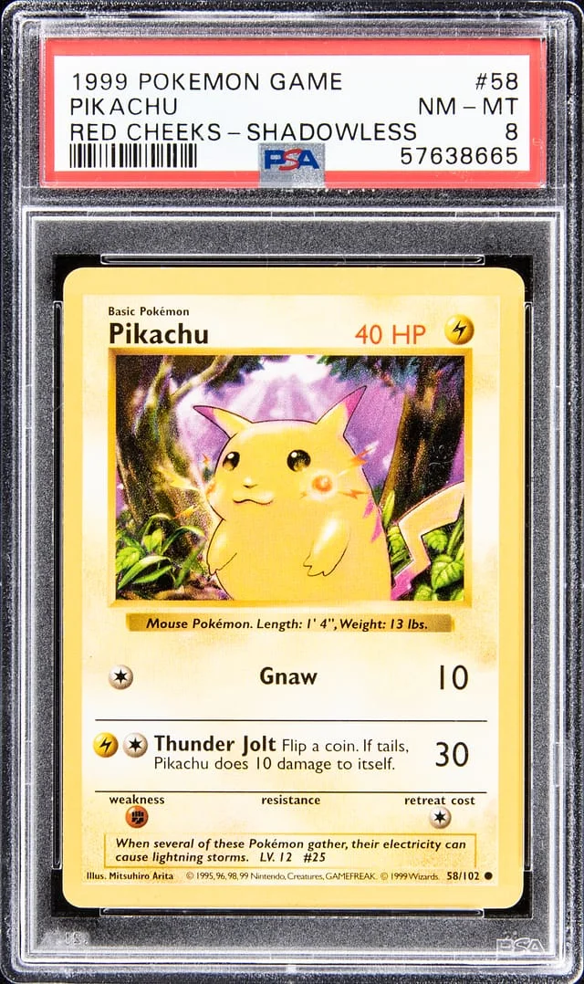 1999 Pokemon Game Red Cheeks Shadowless Pikachu #58 card image