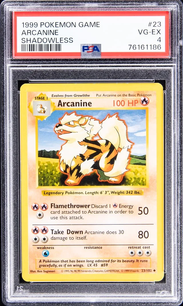 1999 Pokemon Game Shadowless Arcanine #23 card image