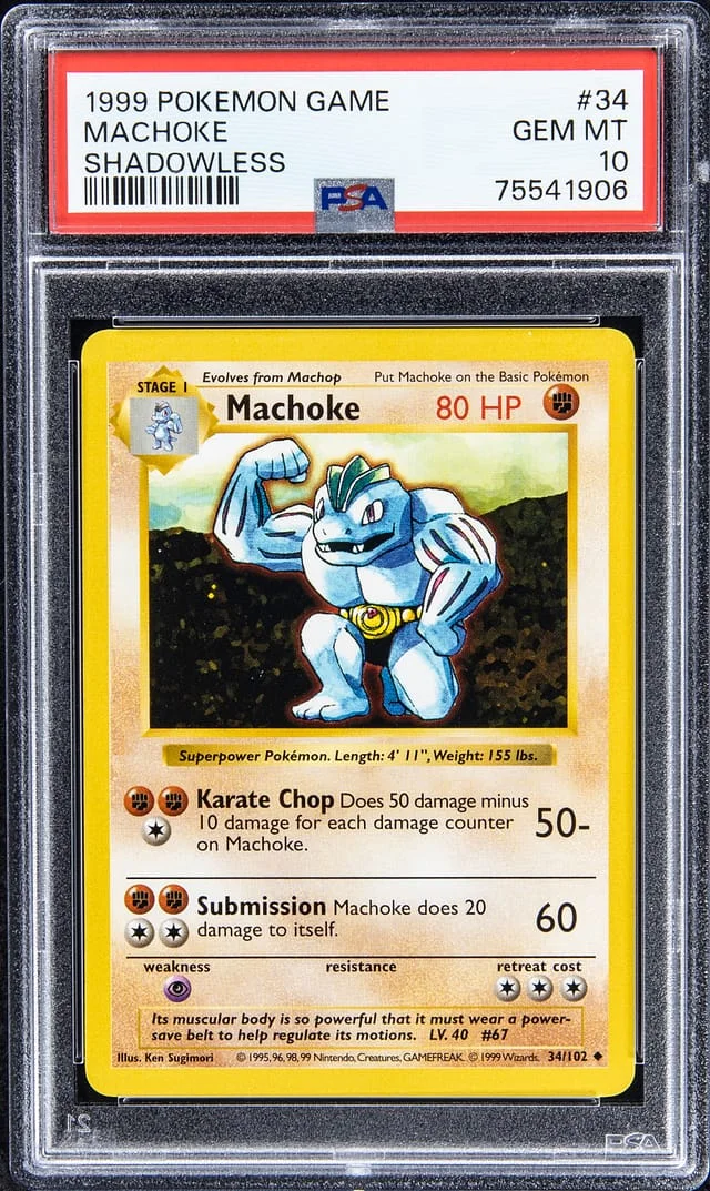 1999 Pokemon Game Shadowless Machoke #34 card image