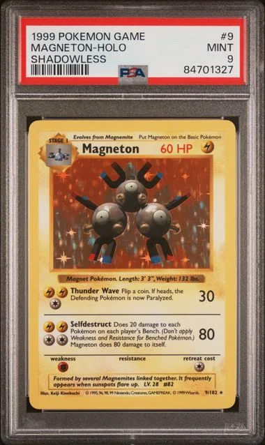 1999 Pokemon Game Shadowless Magneton-Holo #9 card image