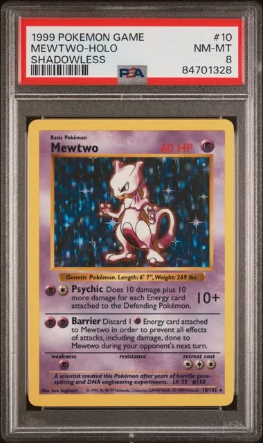 1999 Pokemon Game Shadowless Mewtwo-Holo #10 card image