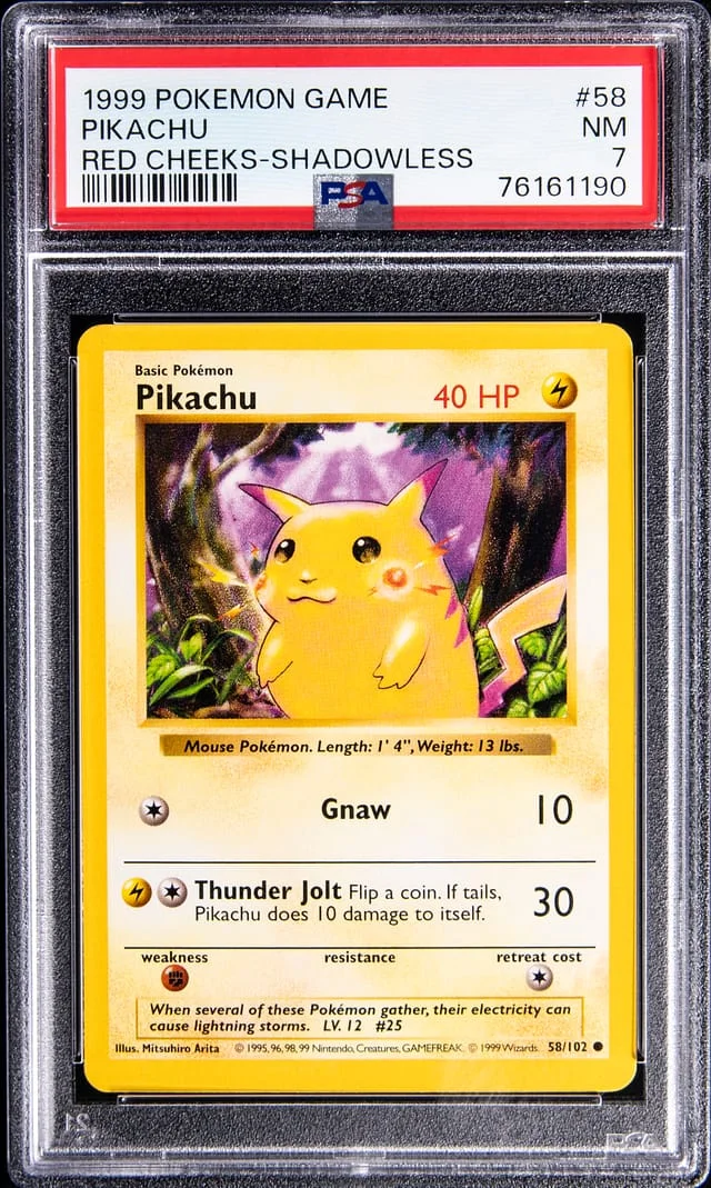 1999 Pokemon Game Shadowless Pikachu, Red Cheeks #58 card image