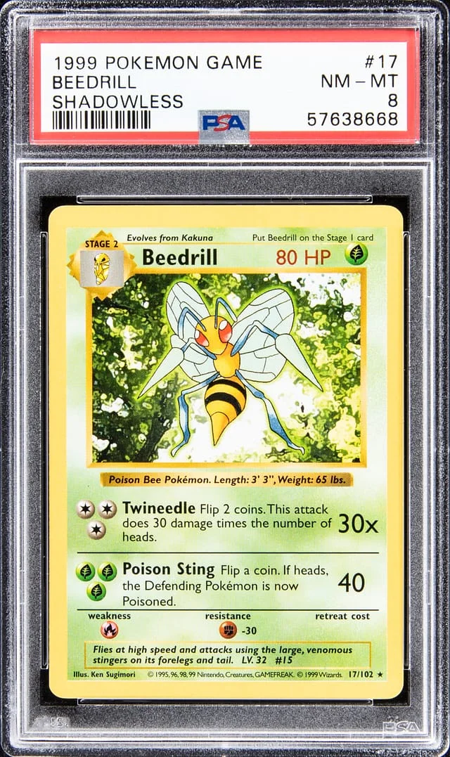 1999 Pokemon Game Shadowless Rare Beedrill #17 card image