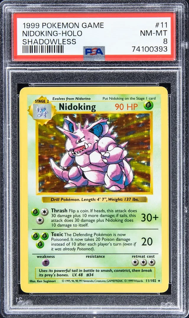1999 Pokemon Game Shadowless Rare Holofoil Nidoking #11 card image
