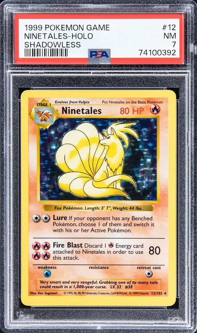 1999 Pokemon Game Shadowless Rare Holofoil Ninetales #12 card image