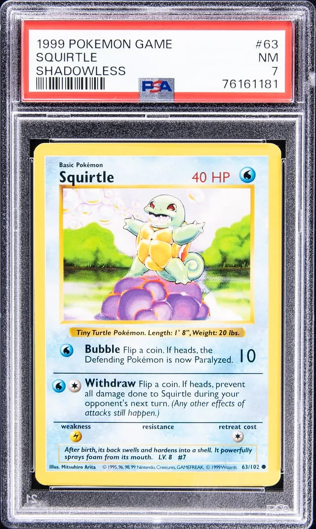 1999 Pokemon Game Shadowless Squirtle #63 card image