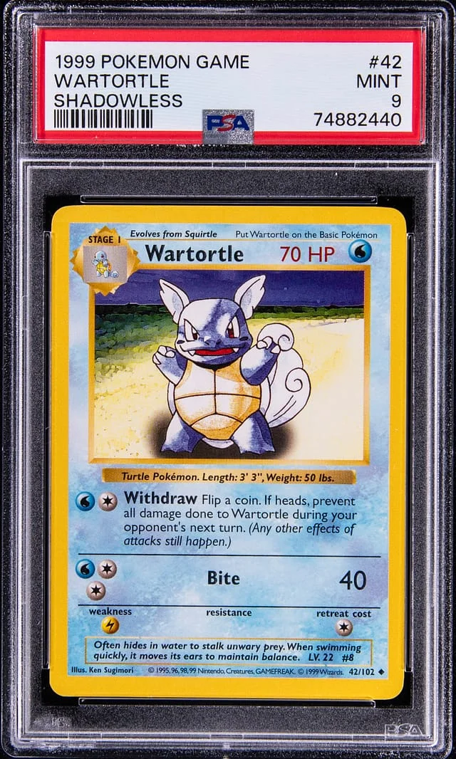 1999 Pokemon Game Shadowless Wartortle #42 card image