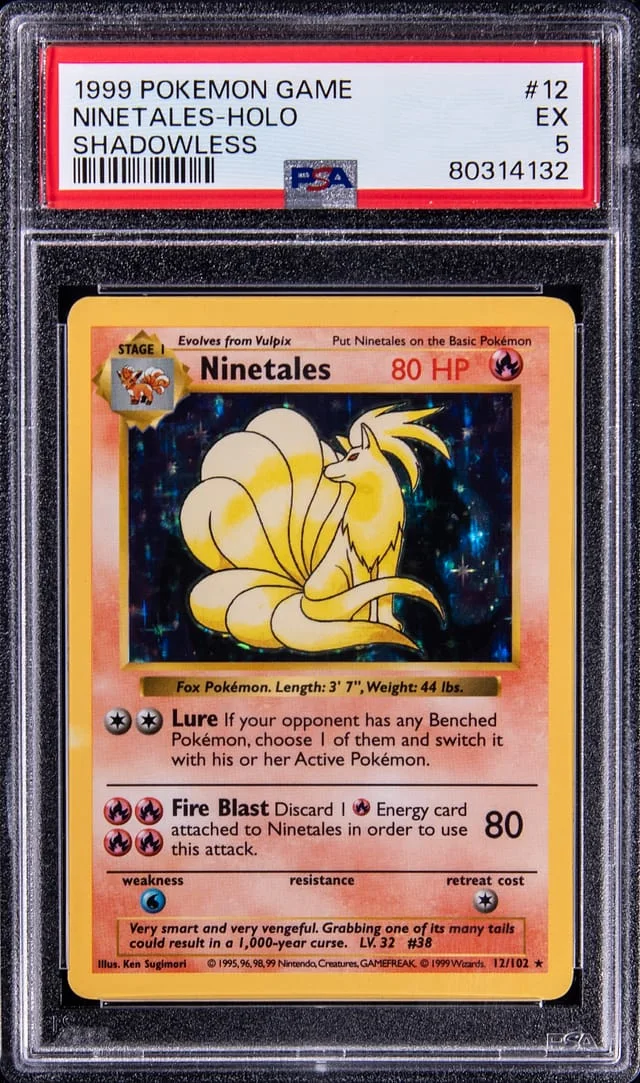 1999 Pokemon Game Shawdowless Rare Holofoil Ninetales #12 card image