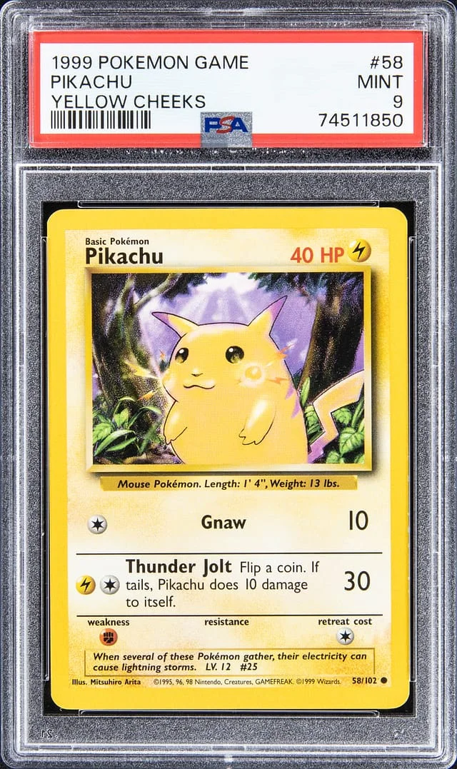 1999 Pokemon Game Yellow Cheeks Pikachu #58 card image
