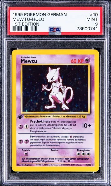 1999 Pokemon German 1st Edition Rare Holofoil Mewtu #10 card image