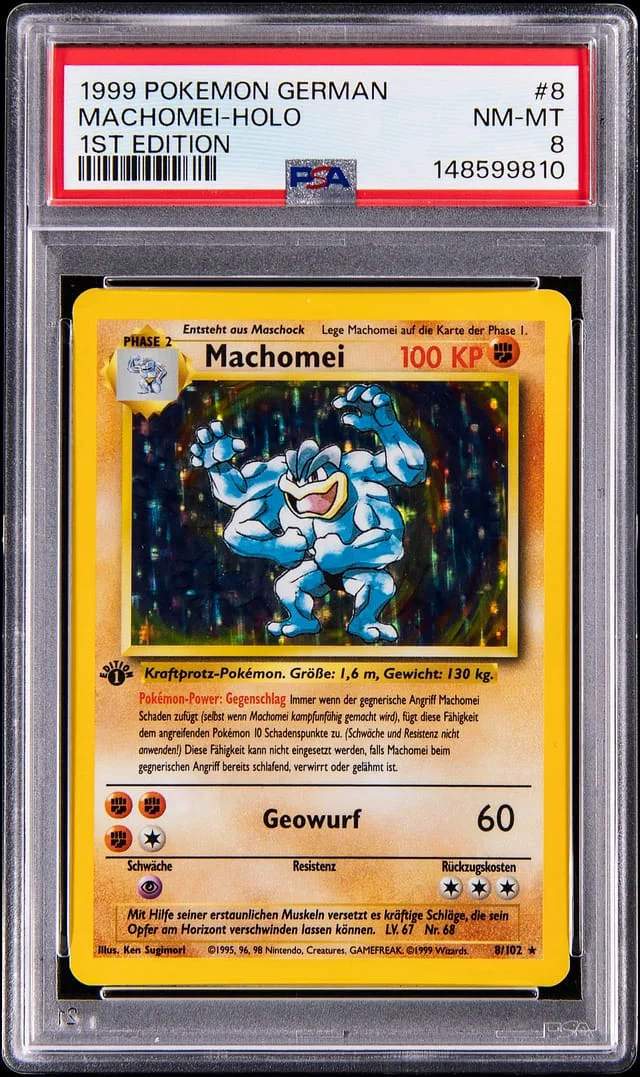 1999 Pokemon German Base Set 1st Edition Holo Machomei #8 card image