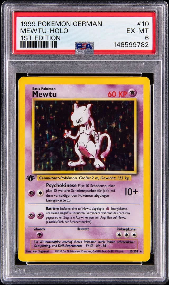 1999 Pokemon German Base Set 1st Edition Holo Mewtu #10 card image