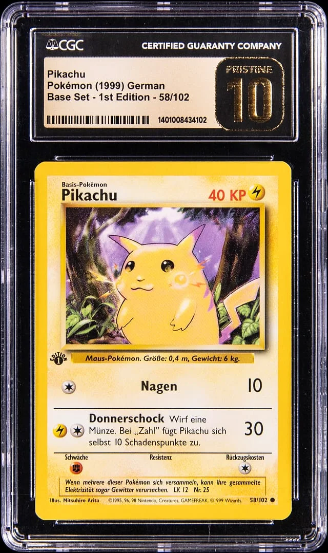 1999 Pokemon German Base Set 1st Edition Pikachu, Yellow Cheeks #58 card image