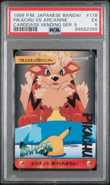 1999 Pokemon Japanese Bandai Carddass Vending Series 5 Pikachu Vs. Arcanine #178 card image