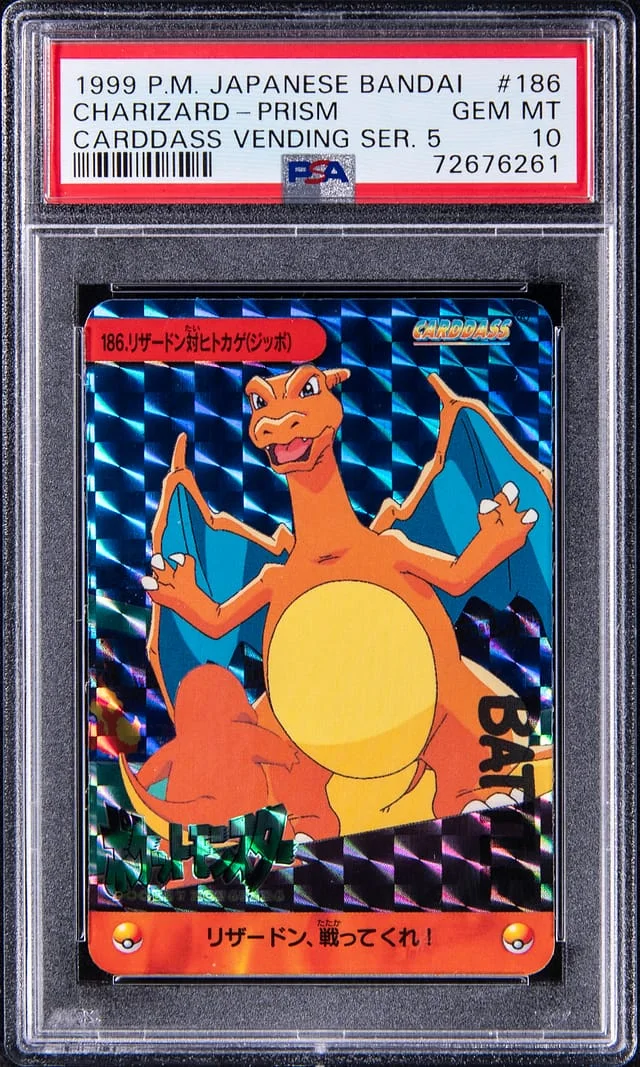 1999 Pokemon Japanese Bandai Carddass Vending Series 5 Prism Charizard #186 card image