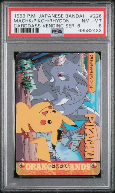 1999 Pokemon Japanese Bandai Carddass Vending Series 6 Machoke/Pikachu/Rhydon #226 card image