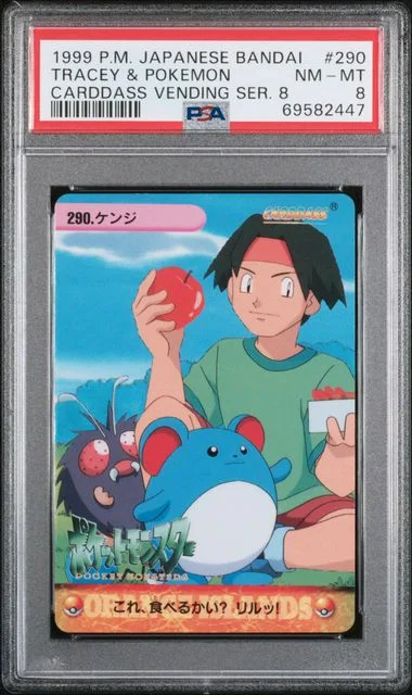 1999 Pokemon Japanese Bandai Carddass Vending Series 8 Tracey & Pokemon #290 card image