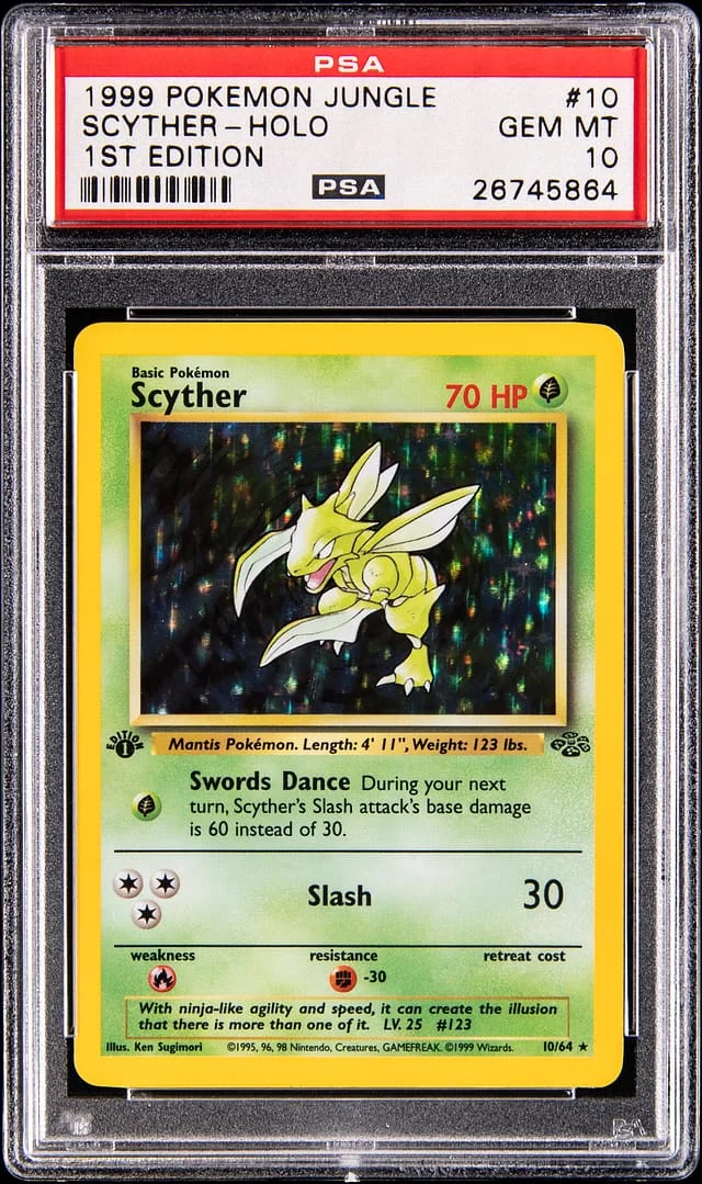 1999 Pokemon Jungle 1st Edition Holo Scyther #10 card image