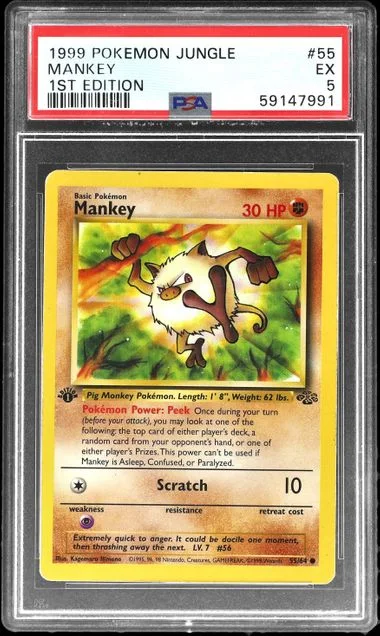 1999 Pokemon Jungle 1st Edition Mankey #55 card image