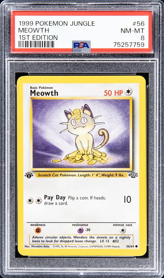 1999 Pokemon Jungle 1st Edition Meowth #56 card image