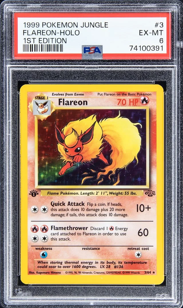 1999 Pokemon Jungle 1st Edition Rare Holofoil Flareon #3 card image