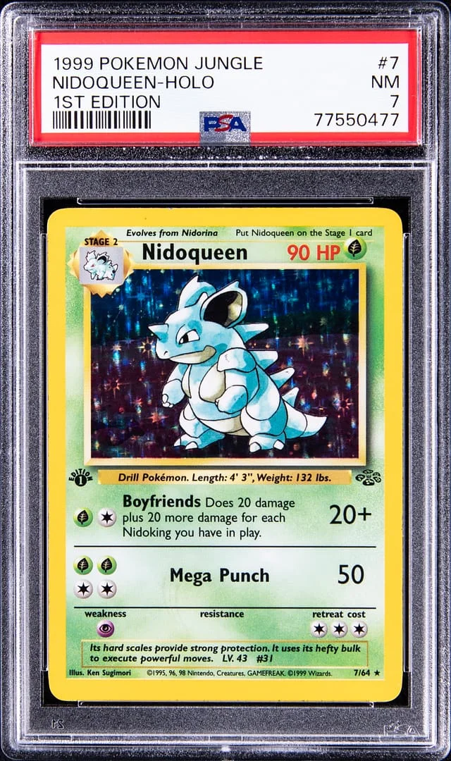 1999 Pokemon Jungle 1st Edition Rare Holofoil Nidoqueen #7 card image