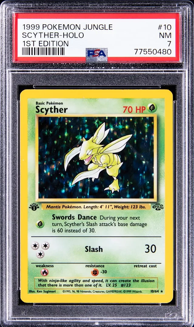 1999 Pokemon Jungle 1st Edition Rare Holofoil Scyther #10 card image