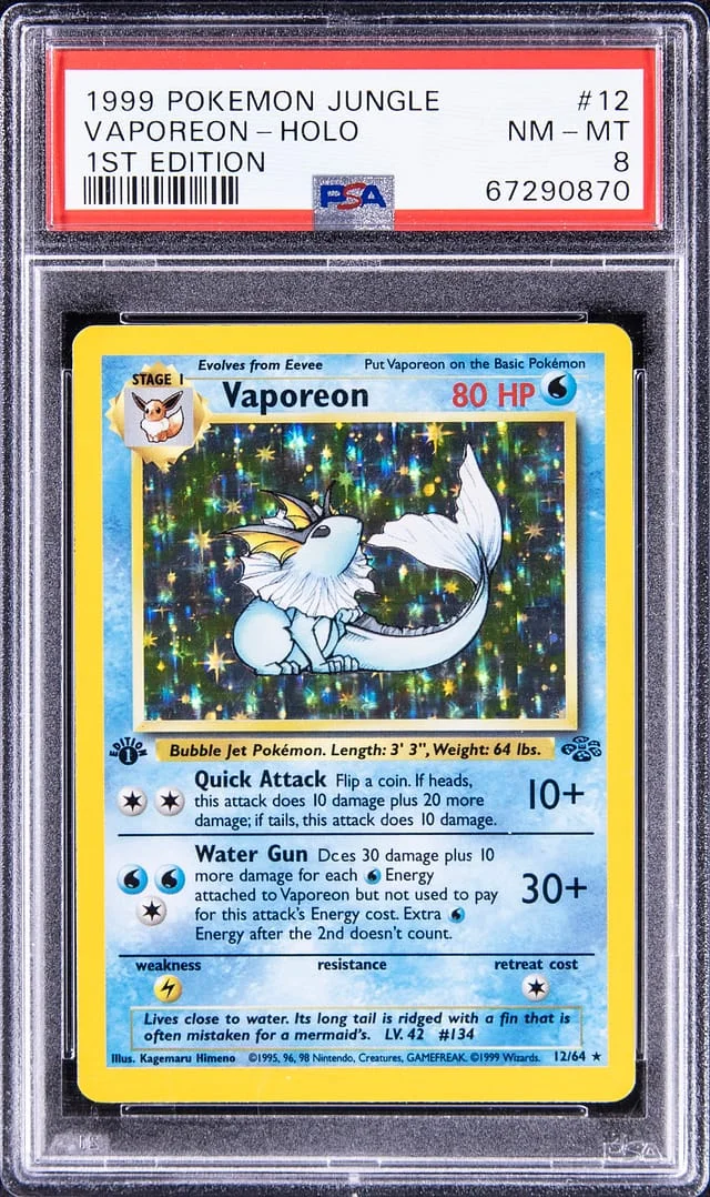 1999 Pokemon Jungle 1st Edition Rare Holofoil Vaporeon #12 card image