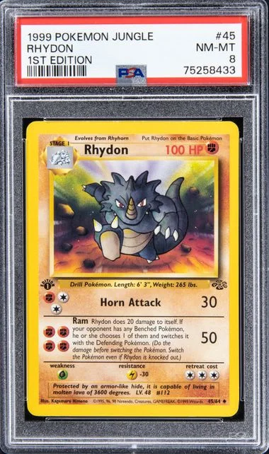 1999 Pokemon Jungle 1st Edition Rhydon #45 card image