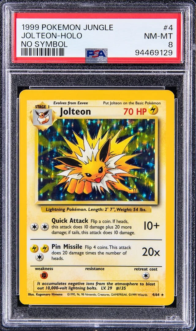1999 Pokemon Jungle No-Symbol Holographic Rare Jolteon #4 card image