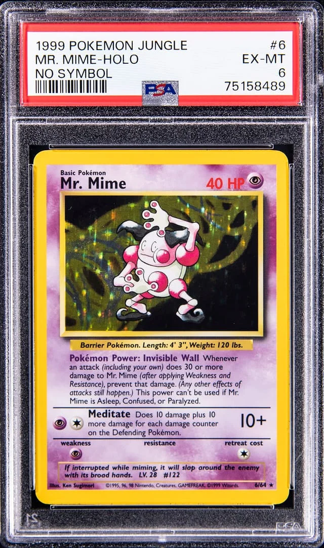1999 Pokemon Jungle No Symbol Mr. Mime Holo #6 card image