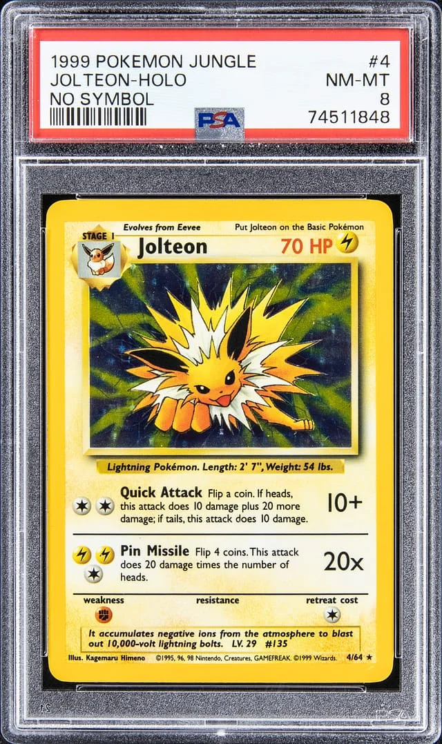 1999 Pokemon Jungle No Symbol Rare Holofoil Jolteon #4 card image