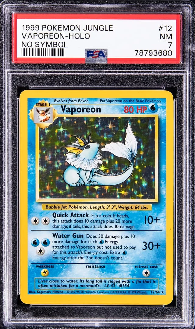 1999 Pokemon Jungle No Symbol Rare Holofoil Vaporeon #12 card image