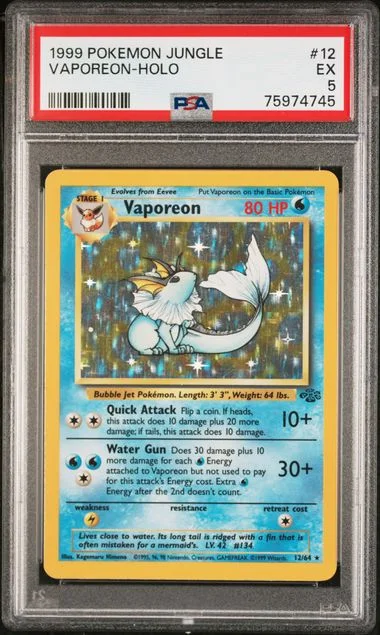 1999 Pokemon Jungle Rare Holofoil Vaporeon #12 card image