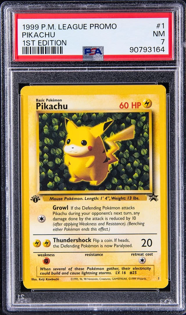 1999 Pokemon League Misprint Error Promo 1st Edition Pikachu #1 card image