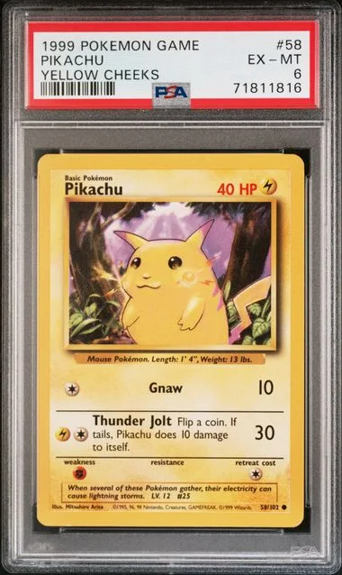 1999 Pokemon Pikachu, Yellow Cheeks, #58 card image