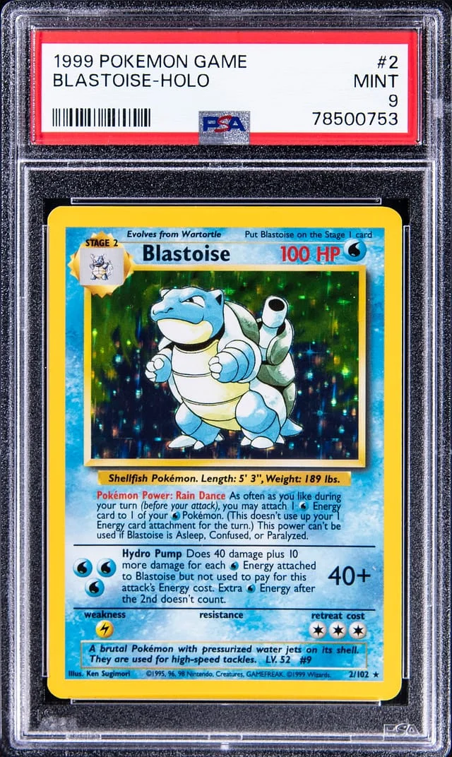 1999 Pokemon Rare Holofoil Blastoise #2 card image