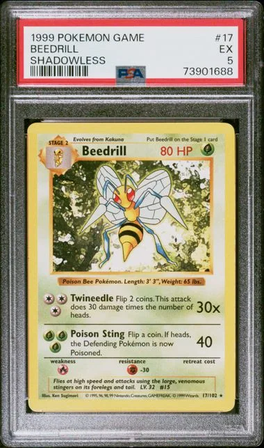 1999 Pokemon Shadowless Beedrill #17 card image