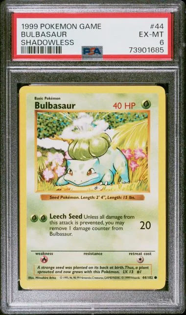 1999 Pokemon Shadowless Bulbasaur #44 card image