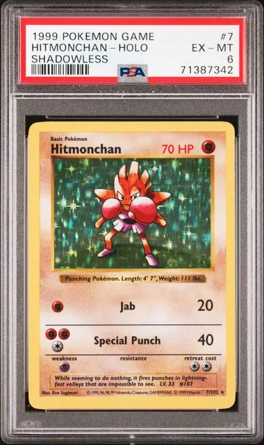 1999 Pokemon Shadowless Holofoil Hitmonchan #7 card image